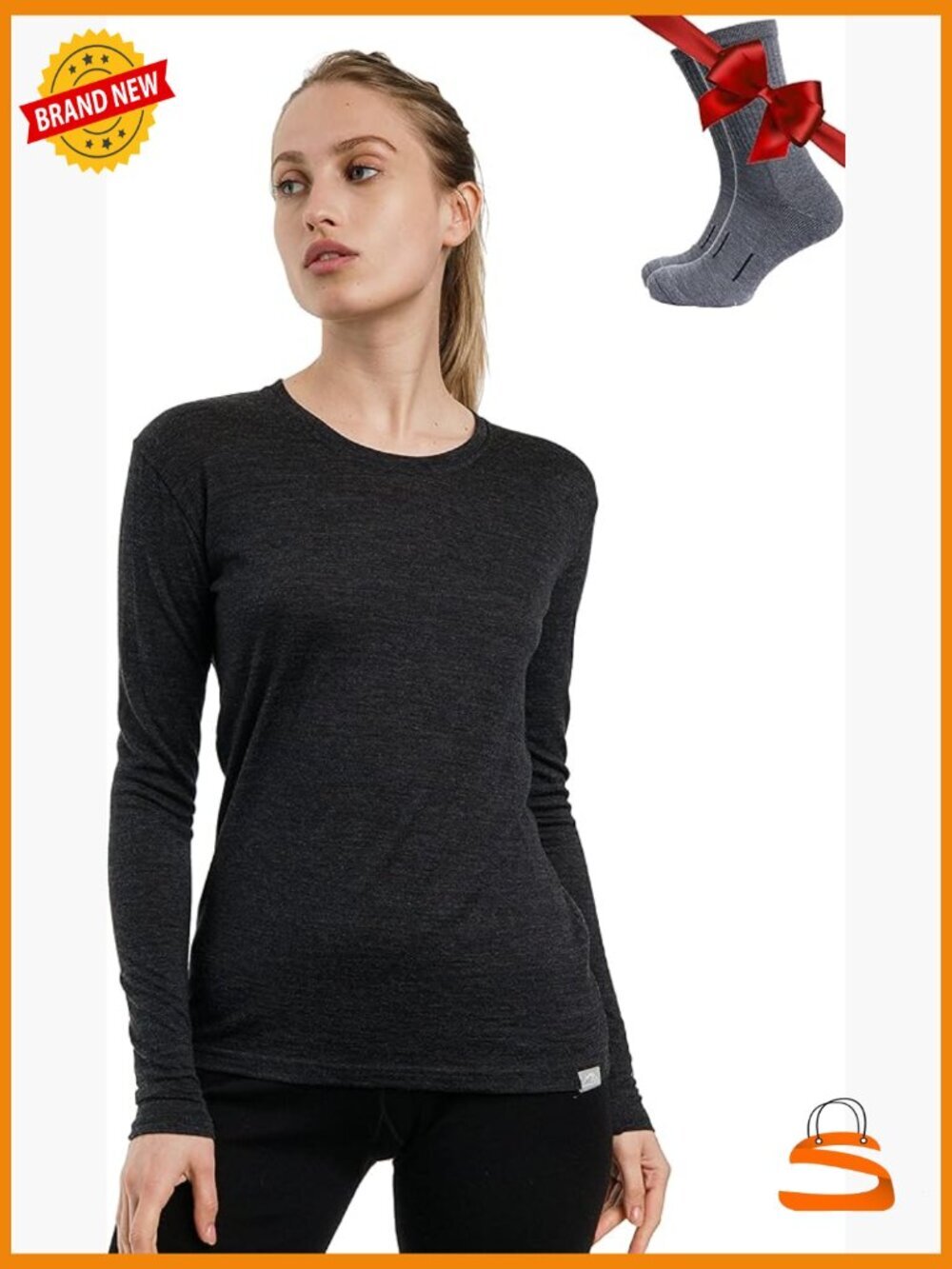Merino Wool Base Layer Long Sleeve Thermal Shirt with Socks